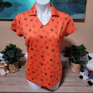 Nike Golf Tour Performance Polo Shirt Medium Orange Black Red Polka Dot dri fit